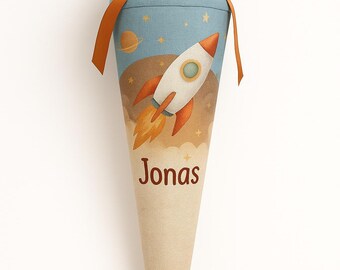 School cone space, candy cone, rocket, planets, stars, galaxy, school enrollment boy, back to school gift, personalized, with name