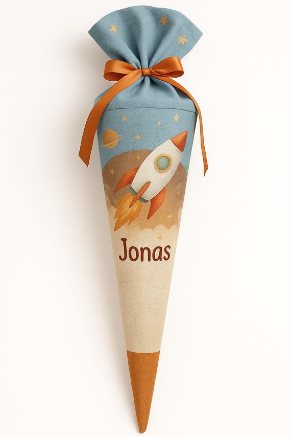 School cone space, candy cone, rocket, planets, stars, galaxy, school enrollment boy, back to school gift, personalized, with name