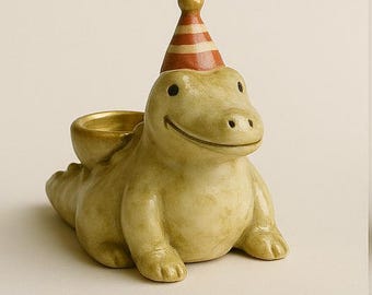 Alligator Candle Holder • Handmade Animal Figurine • Party Hat Decoration • Birthday Candle Holder • Cute Alligator • Gift Idea for Children