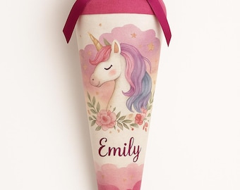 School cone unicorn, candy cone, pink, glitter, rainbow, school enrollment girl, back to school gift, personalized, with name, magic