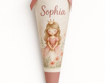 School cone princess, candy cone, school enrollment girl, crown, castle, fairy dust, back to school gift, personalized, with name