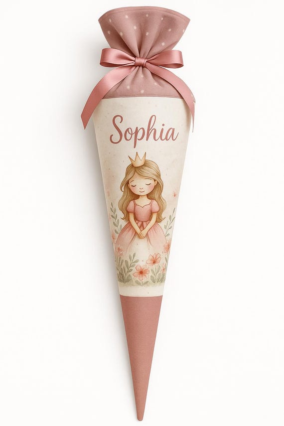 School cone princess, candy cone, school enrollment girl, crown, castle, fairy dust, back to school gift, personalized, with name