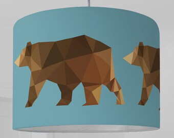 Lampshade nursery baby bear bear forest bear family graphic pattern kids lamp floor lamp forest animals design blue