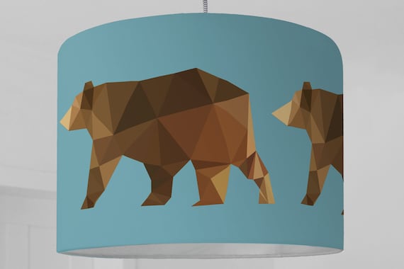 Lampshade nursery baby bear bear forest bear family graphic pattern kids lamp floor lamp forest animals design blue