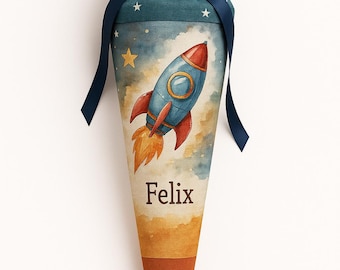 School cone space, candy cone, rocket, planets, stars, galaxy, school enrollment boy, back to school gift, personalized, with name