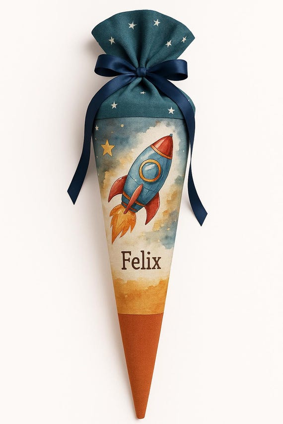 School cone space, candy cone, rocket, planets, stars, galaxy, school enrollment boy, back to school gift, personalized, with name