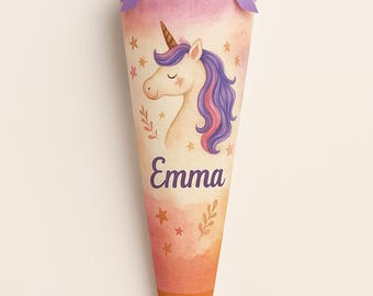 School cone unicorn, candy cone, pink, glitter, rainbow, school enrollment girl, back to school gift, personalized, with name, magic