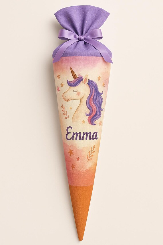 School cone unicorn, candy cone, pink, glitter, rainbow, school enrollment girl, back to school gift, personalized, with name, magic