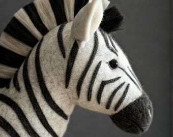 Zebra head made of felt wall decoration for the children's room