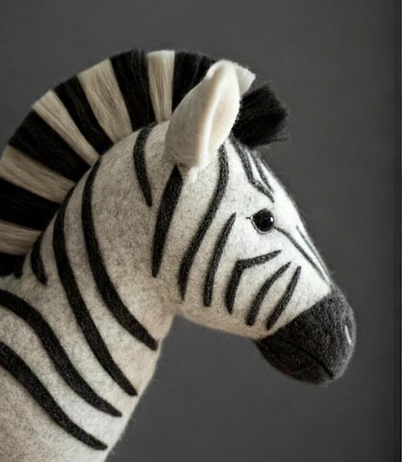 Zebra head made of felt wall decoration for the children's room