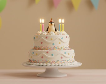 Penguin Candle Holder • Handmade Animal Figurine • Party Hat Decoration • Birthday Candle Holder • Cute Penguin Figurine • Gift Idea for Children