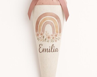 School cone flowers rainbow sugar cone, school enrollment girl, nature motif, personalized, back to school gift, handmade, with name