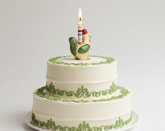 Hand-painted ceramic figurine “Rooster with party hat” – Clay candle holder