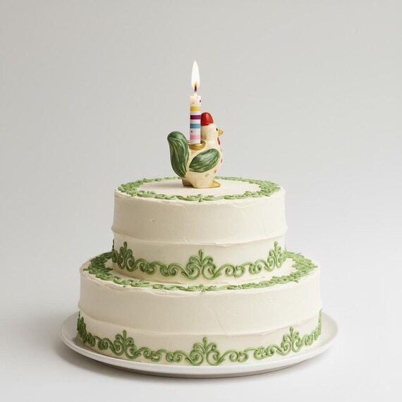 Hand-painted ceramic figurine “Rooster with party hat” – Clay candle holder
