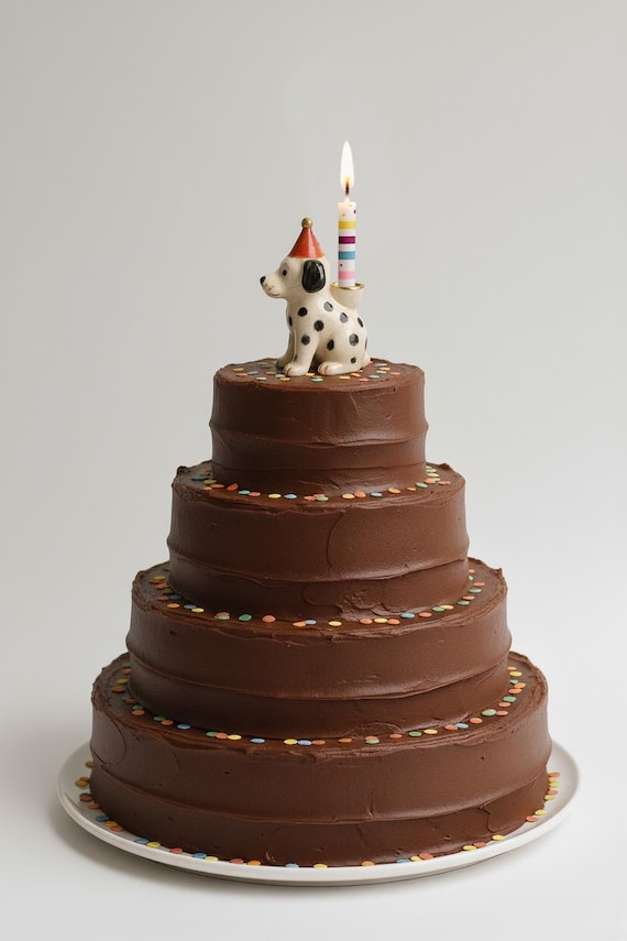 Hand-painted ceramic figurine Dalmatian – clay candle holder, 7 cm wide, birthday decoration, animal figurine handmade