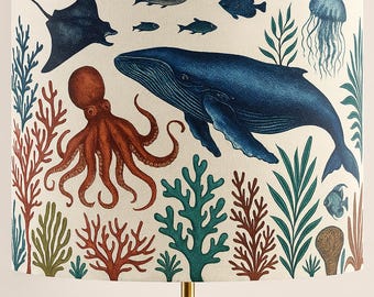 Handmade lampshade “Under the Sea” – Maritime design with turtle & corals