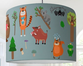 Lampenschirm Tiere Wald Eichhörnchen Bäume Reh Hirsch Hase Kinderzimmer Kinderlampeceiling lamp