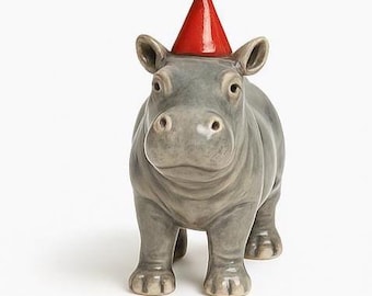 Hippopotamus birthday candle holder, hand-painted figure, animal candle holder, birthday decoration, gift idea, party decoration, handmade, unique