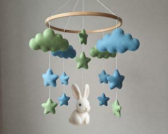 Easter gift mobile - baby mobile with cute felt bunny