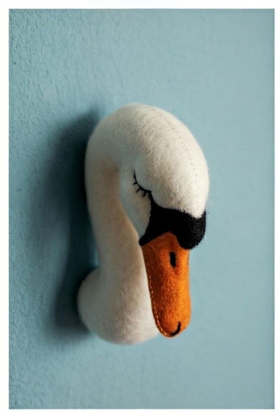 Swan head made of felt wall decoration for the children's room