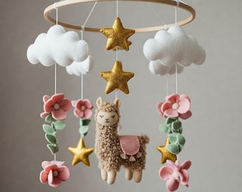 Magical Gold Mobile - Baby Mobile with cloud stars llama