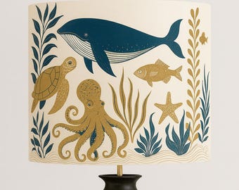 Handmade lampshade “Under the Sea” – Maritime design with turtle & corals