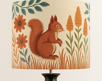 Autumn Forest – Handmade lampshade with squirrel and flower motif