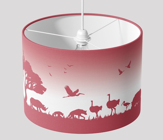 children's room lamp Jungel Animal cotton lampshade red