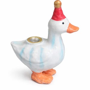 Candelabro de pato para cumpleaños - Pato de fiesta hecho a mano con aspecto de cerámica, vela de cumpleaños, decoración de mesa para cumpleaños infantiles