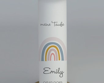 Baptismal candle girl rainbow white