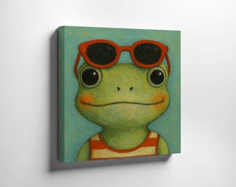 Original painting "Frog with Sunglasses" – Hand-painted on canvas | Funny animal art for children's rooms and living rooms