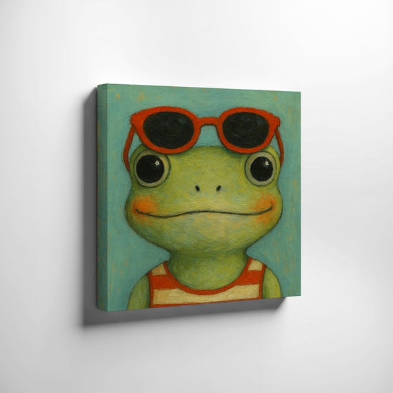 Original painting "Frog with Sunglasses" – Hand-painted on canvas | Funny animal art for children's rooms and living rooms