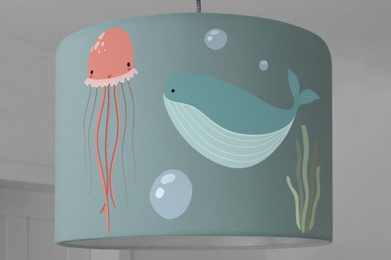 Lampshade for children whale fish sea turtle nursery mint