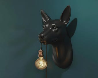 Designer Dog Wall Lamp • Modern Wall Art • Sculptural Dog Bust • Art Design Lamp • Vintage Light for Living Room & Hallway