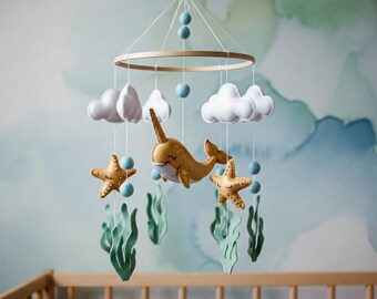 Magical Gold Mobile - Baby Mobile with cute narwhal