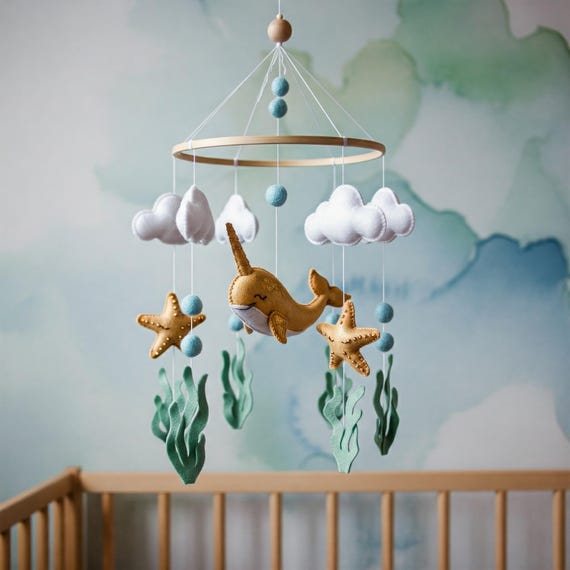 Magical Gold Mobile - Baby Mobile with cute narwhal
