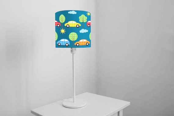 Lampshade floor lamp nursery cars traffic trees street baby lamp baby blue