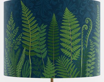 Forest Fern – Handmade lampshade with fern leaves in deep green & midnight blue