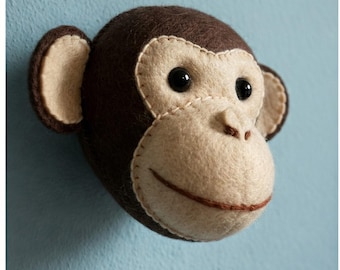 Monkey head made of felt wall decoration for the children's room