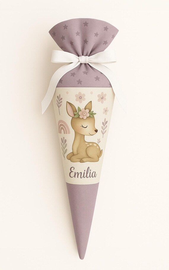 Fabric school cones for girls, purple boho - including a free cuddly pillow!