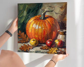 Original Painting "Pumpkin Still Life" – Hand-Painted on Canvas | Autumn Halloween Decoration & Kitchen Art