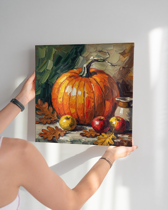 Original Painting "Pumpkin Still Life" – Hand-Painted on Canvas | Autumn Halloween Decoration & Kitchen Art