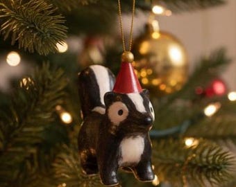 Handmade Christmas ornament – Skunk with Santa hat | Limited Winter Edition