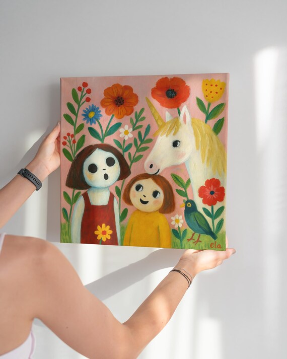 Original painting "Unicorn & Friends" – Hand-painted on canvas | Poetic Art