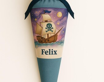 School cone pirate, candy cone, school enrollment boy, pirate ship, treasure map, adventure, back to school gift, personalized, with name