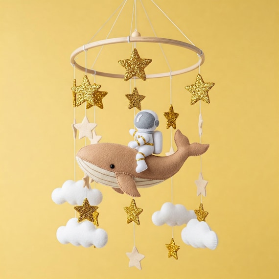 Magical whale mobile - baby mobile with astronaut