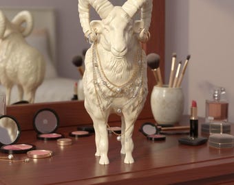 Ram sculpture with plant compartment – sustainable decorative object made of PLA, hand-finished, modern design