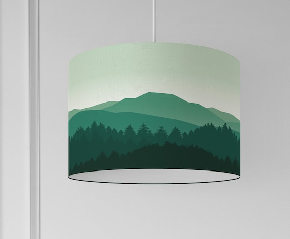 Lampshade forest mountain natural green hanging lamp on organic cotton