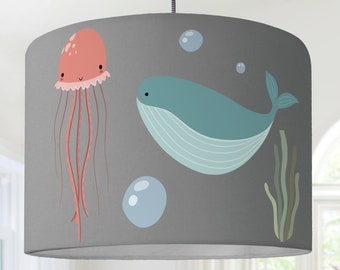 Lampshade nursery fish sea whale ocean gray