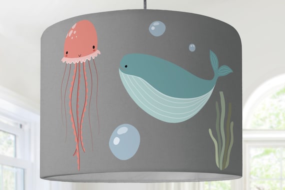 Lampshade nursery fish sea whale ocean gray